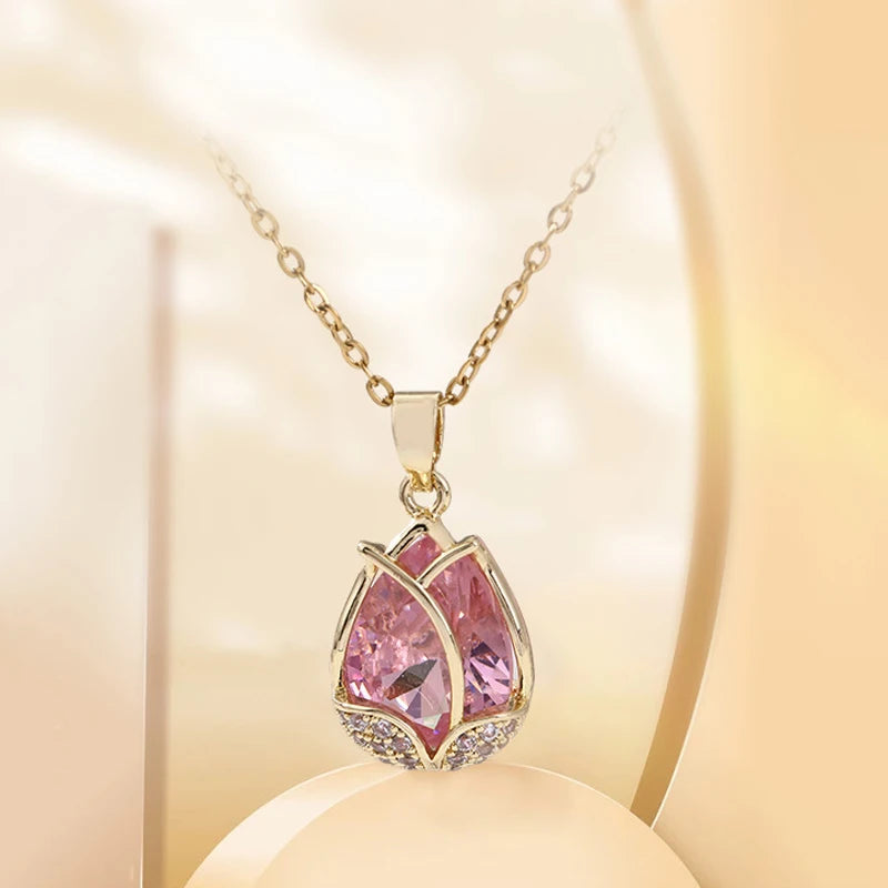 Tulip Bloom Clavicle Necklace – Titanium Steel Floral Jewelry