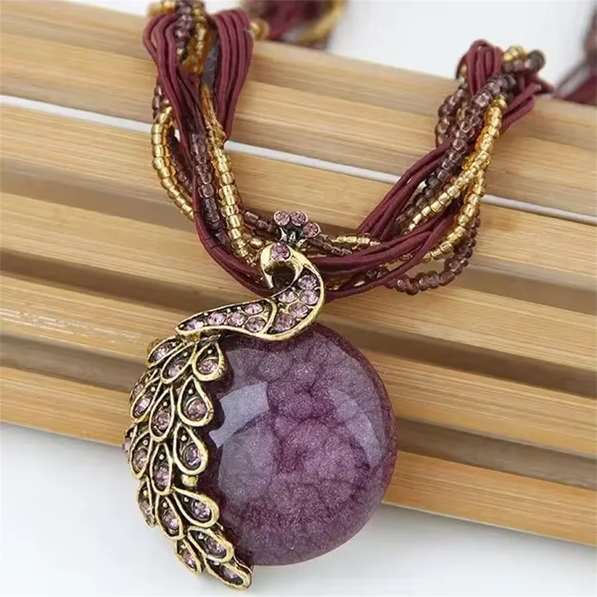 Bohemian Peacock Pendant Necklace – Vintage Fringed Tassel Design