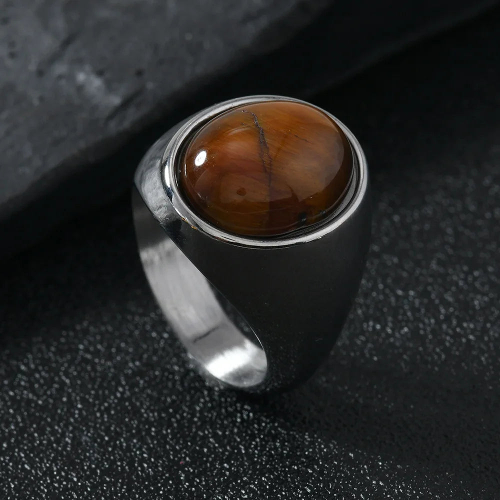 Titan Ember – Stainless Steel Tiger’s Eye Statement Ring