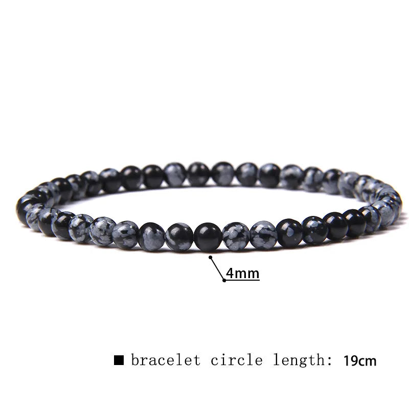 Natural Stone Beaded Bracelet – 4mm Lava & Onyx Wristband