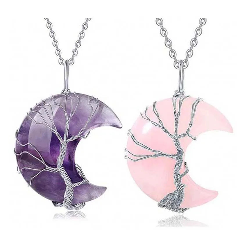 Celestial Tree of Life Necklace – Amethyst & Moon Pendant