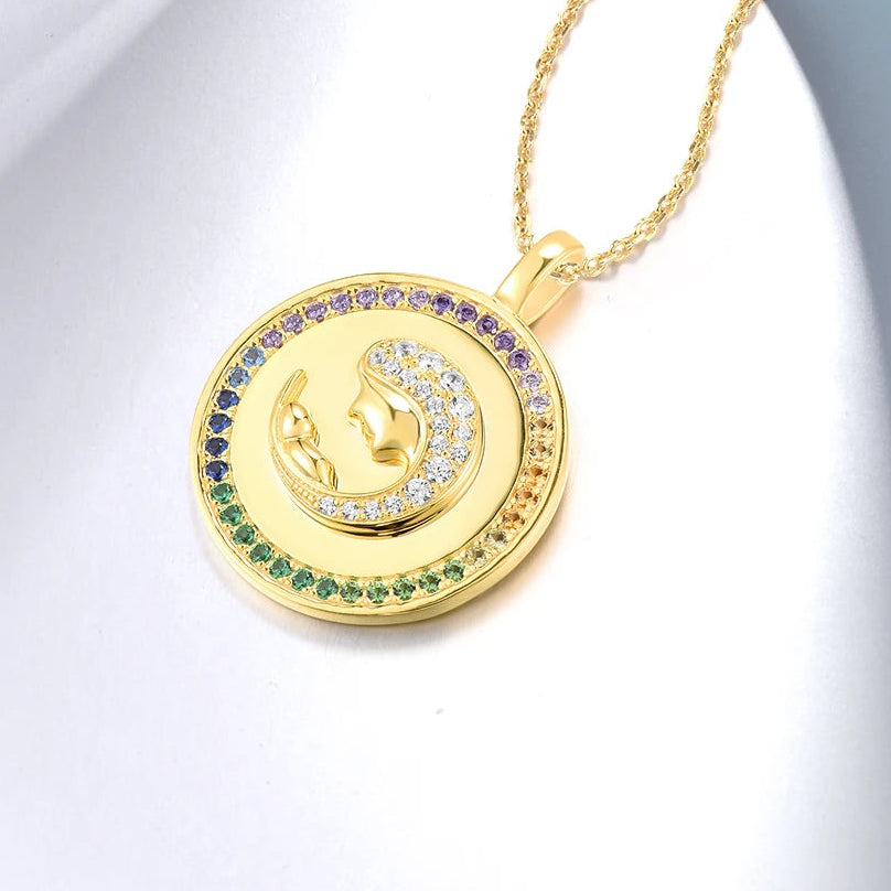 Mother & Child Bond Pendant – 925 Sterling Silver with Gradient Gemstones