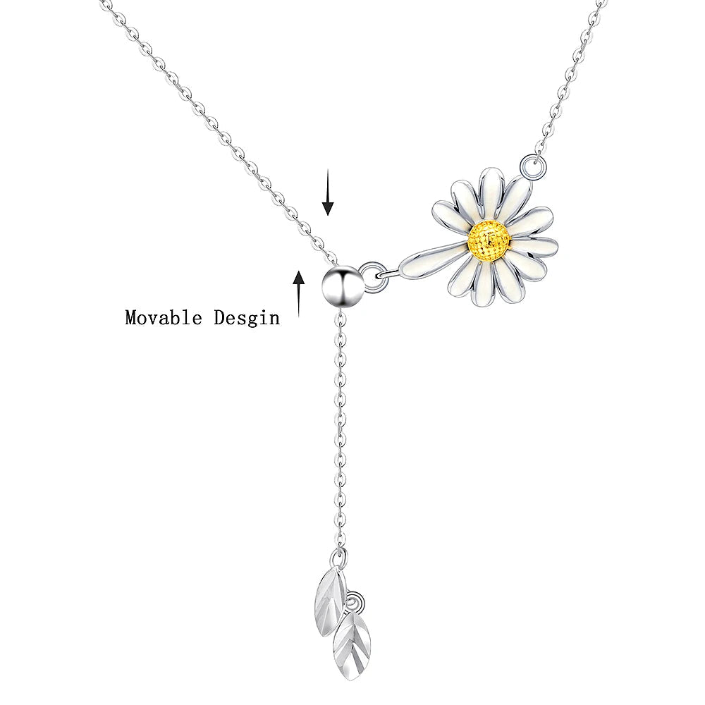 Daisy Cascade Lariat Necklace – Adjustable Enamel & Sterling Silver Choker