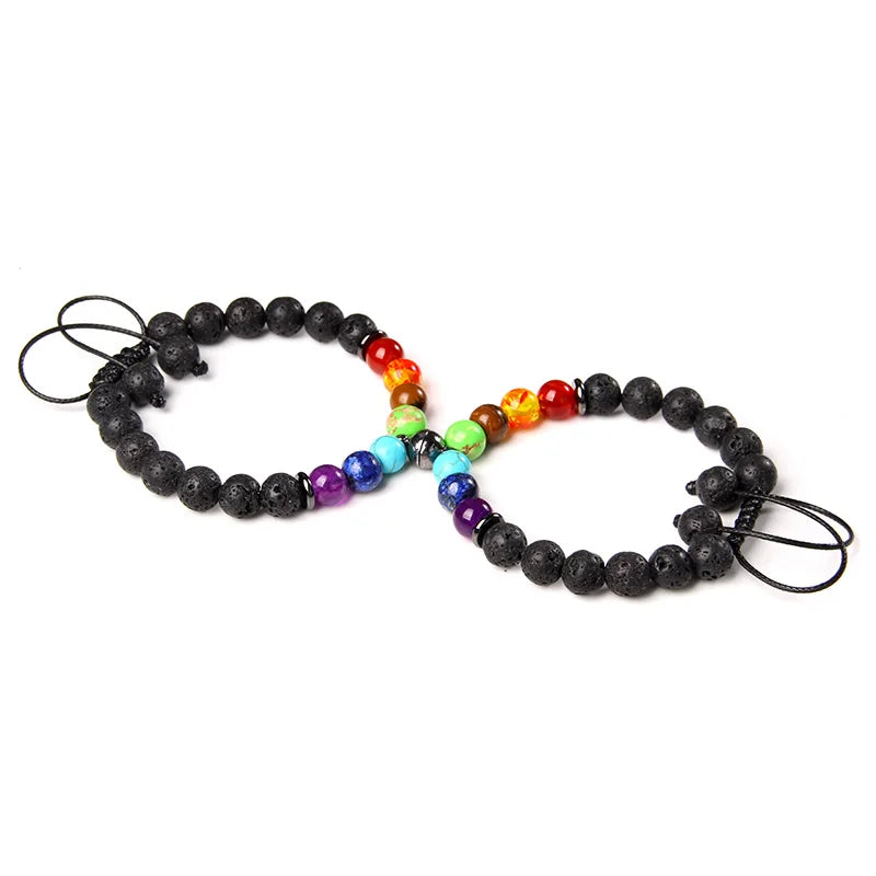 Magnetic Connection Bracelet Set – Black & White Chakra Stone Couples Collection