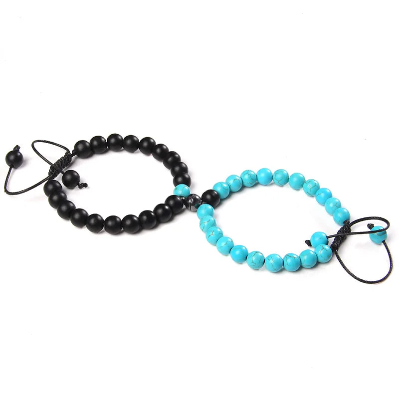Magnetic Connection Bracelet Set – Black & White Chakra Stone Couples Collection