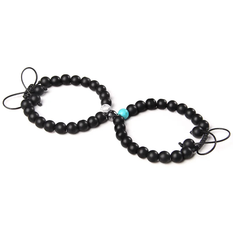 Magnetic Connection Bracelet Set – Black & White Chakra Stone Couples Collection