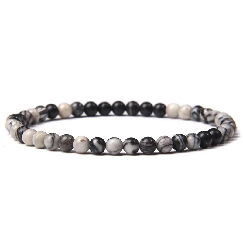 Natural Stone Beaded Bracelet – 4mm Lava & Onyx Wristband