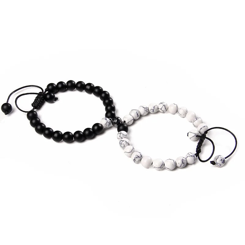 Magnetic Connection Bracelet Set – Black & White Chakra Stone Couples Collection