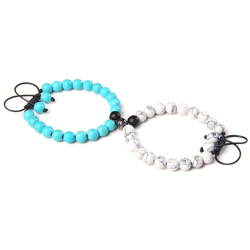 Magnetic Connection Bracelet Set – Black & White Chakra Stone Couples Collection