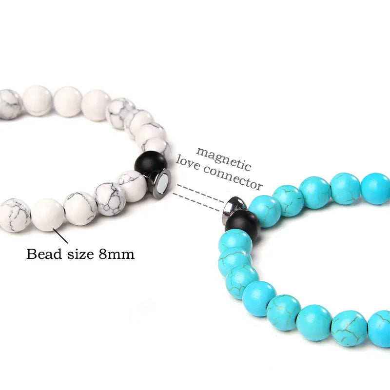 Magnetic Connection Bracelet Set – Black & White Chakra Stone Couples Collection