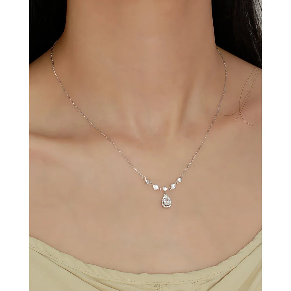 Vintage Water Drop Zircon Necklace – Sterling Silver Elegant Pendant