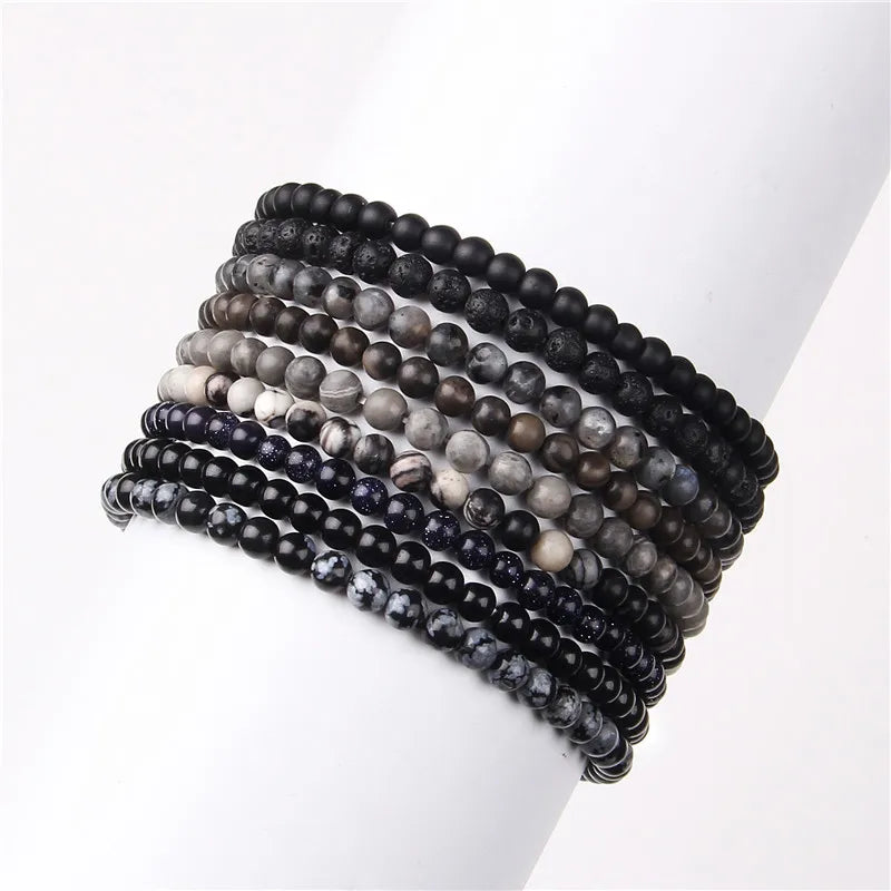 Natural Stone Beaded Bracelet – 4mm Lava & Onyx Wristband