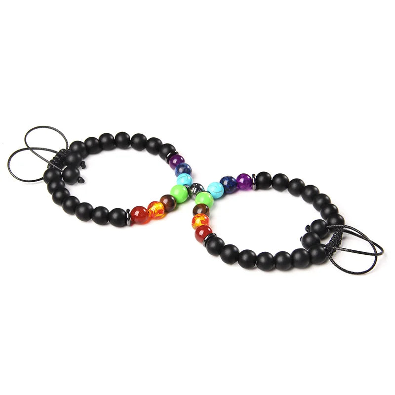 Magnetic Connection Bracelet Set – Black & White Chakra Stone Couples Collection