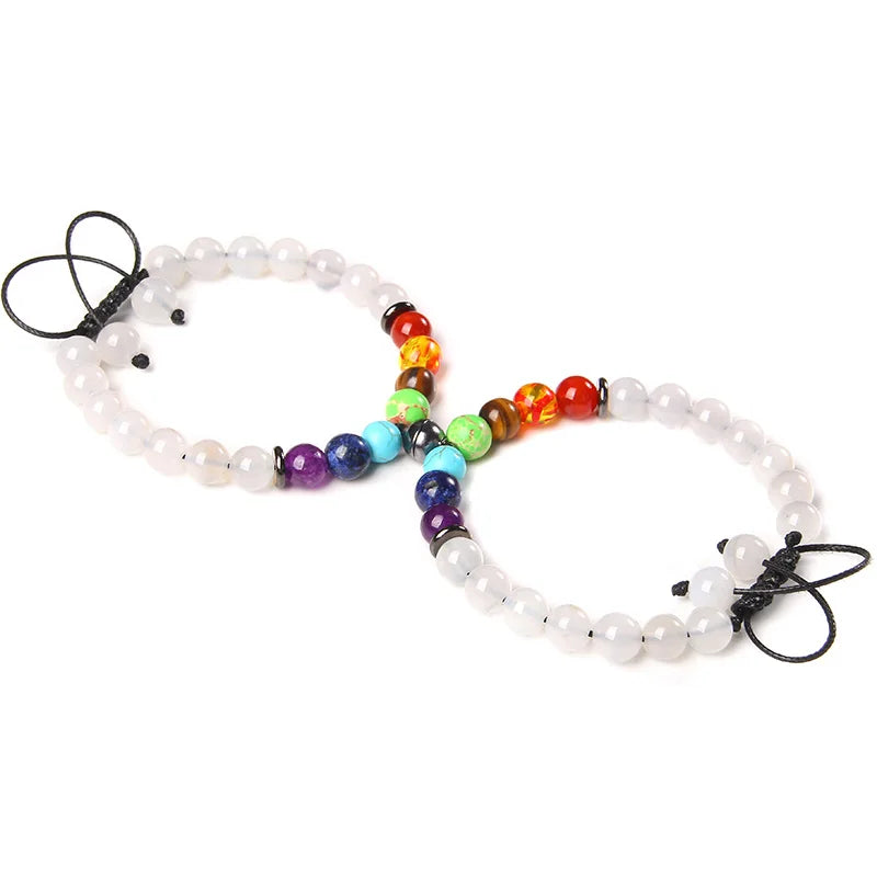 Magnetic Connection Bracelet Set – Black & White Chakra Stone Couples Collection