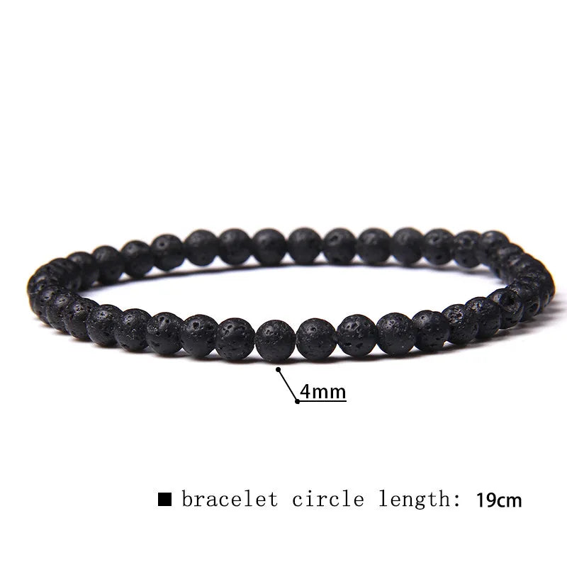 Natural Stone Beaded Bracelet – 4mm Lava & Onyx Wristband