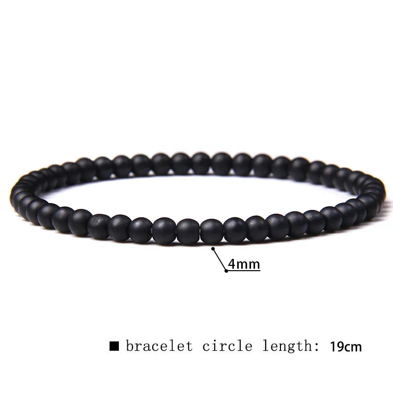 Natural Stone Beaded Bracelet – 4mm Lava & Onyx Wristband