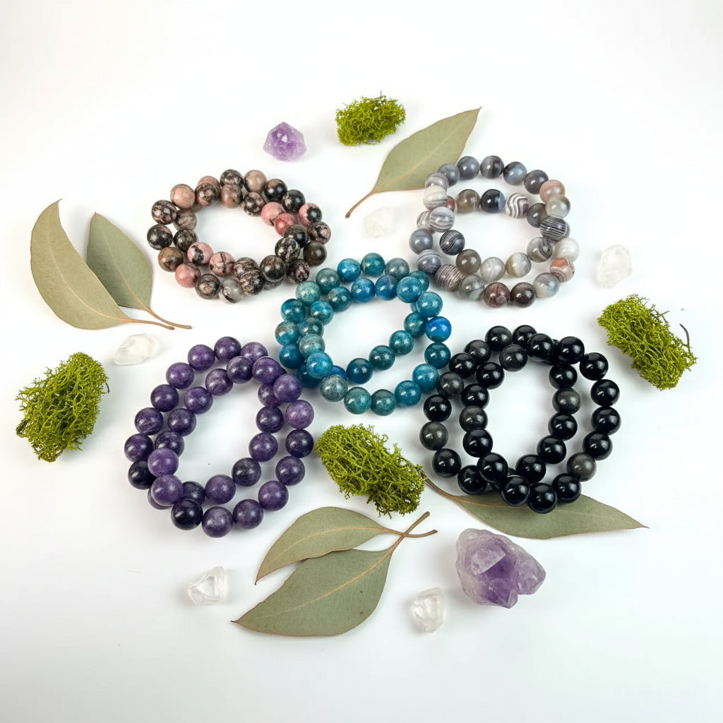 Natural Crystal Bead Bracelet – 12mm Gemstone Wellness Jewellery