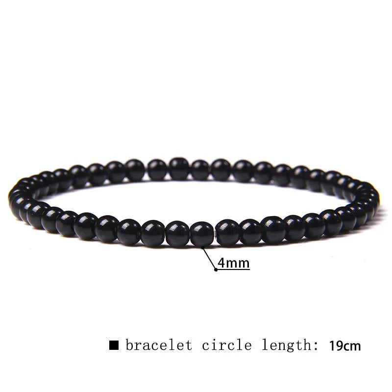 Natural Stone Beaded Bracelet – 4mm Lava & Onyx Wristband