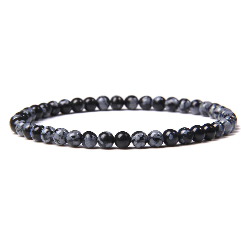 Natural Stone Beaded Bracelet – 4mm Lava & Onyx Wristband