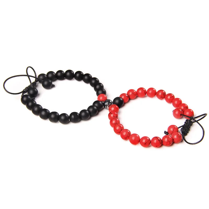 Magnetic Connection Bracelet Set – Black & White Chakra Stone Couples Collection