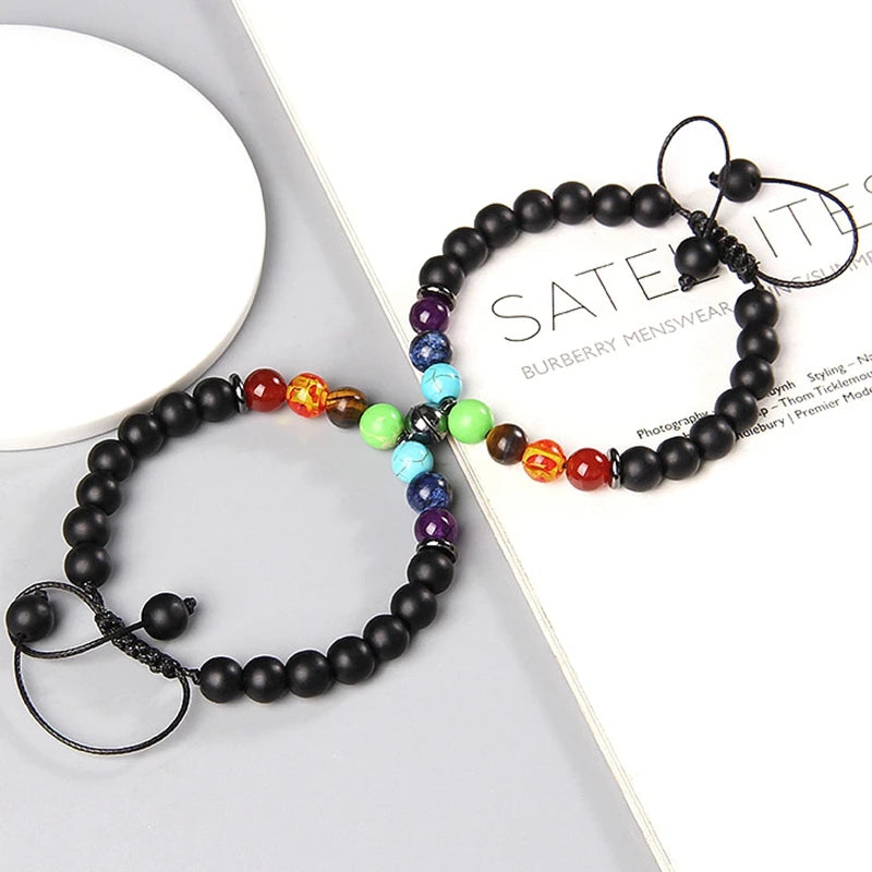 Magnetic Connection Bracelet Set – Black & White Chakra Stone Couples Collection