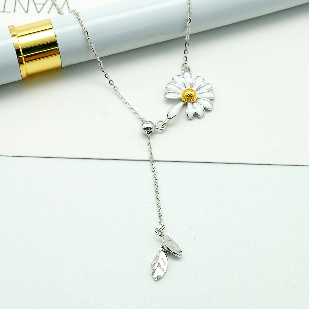 Daisy Cascade Lariat Necklace – Adjustable Enamel & Sterling Silver Choker