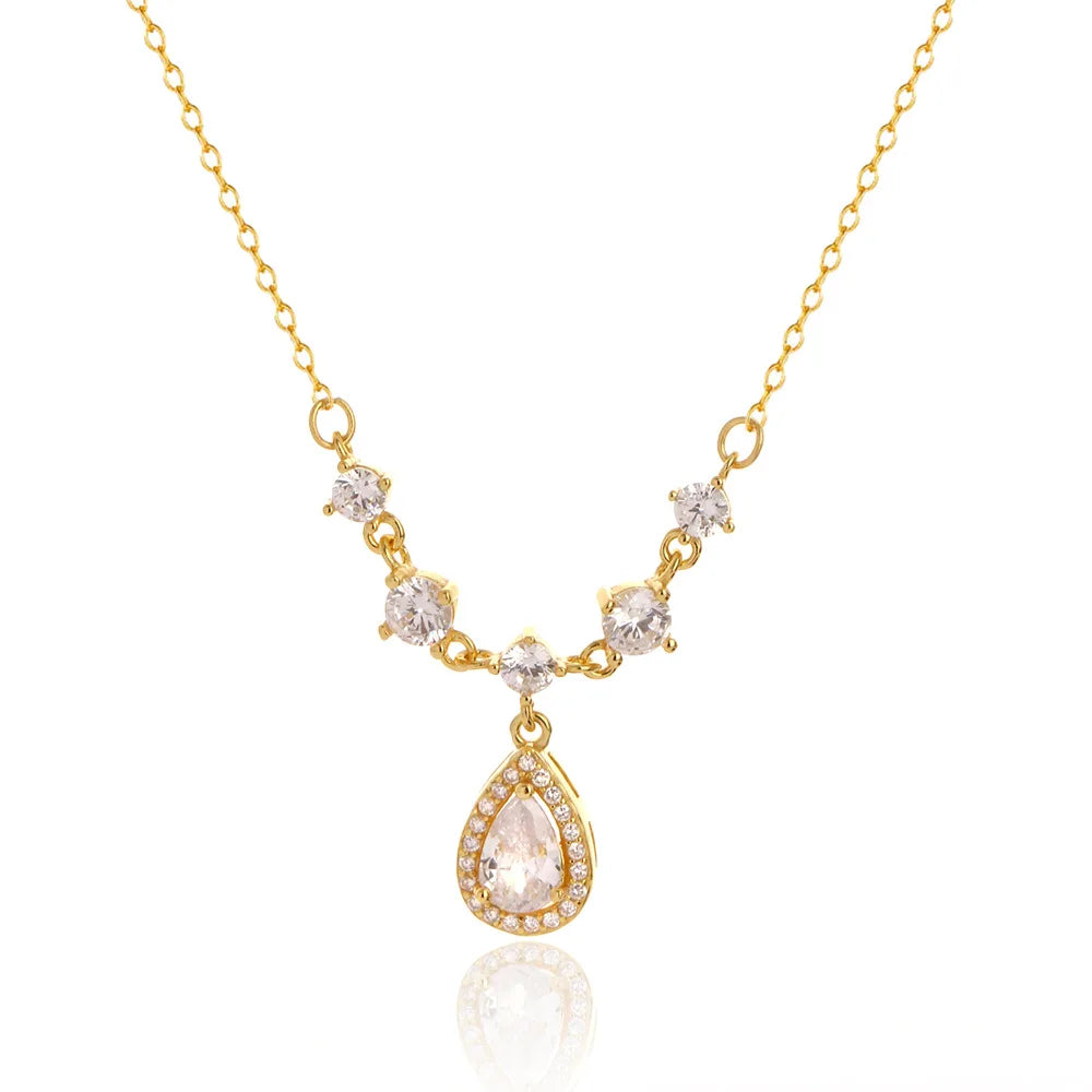 Vintage Water Drop Zircon Necklace – Sterling Silver Elegant Pendant