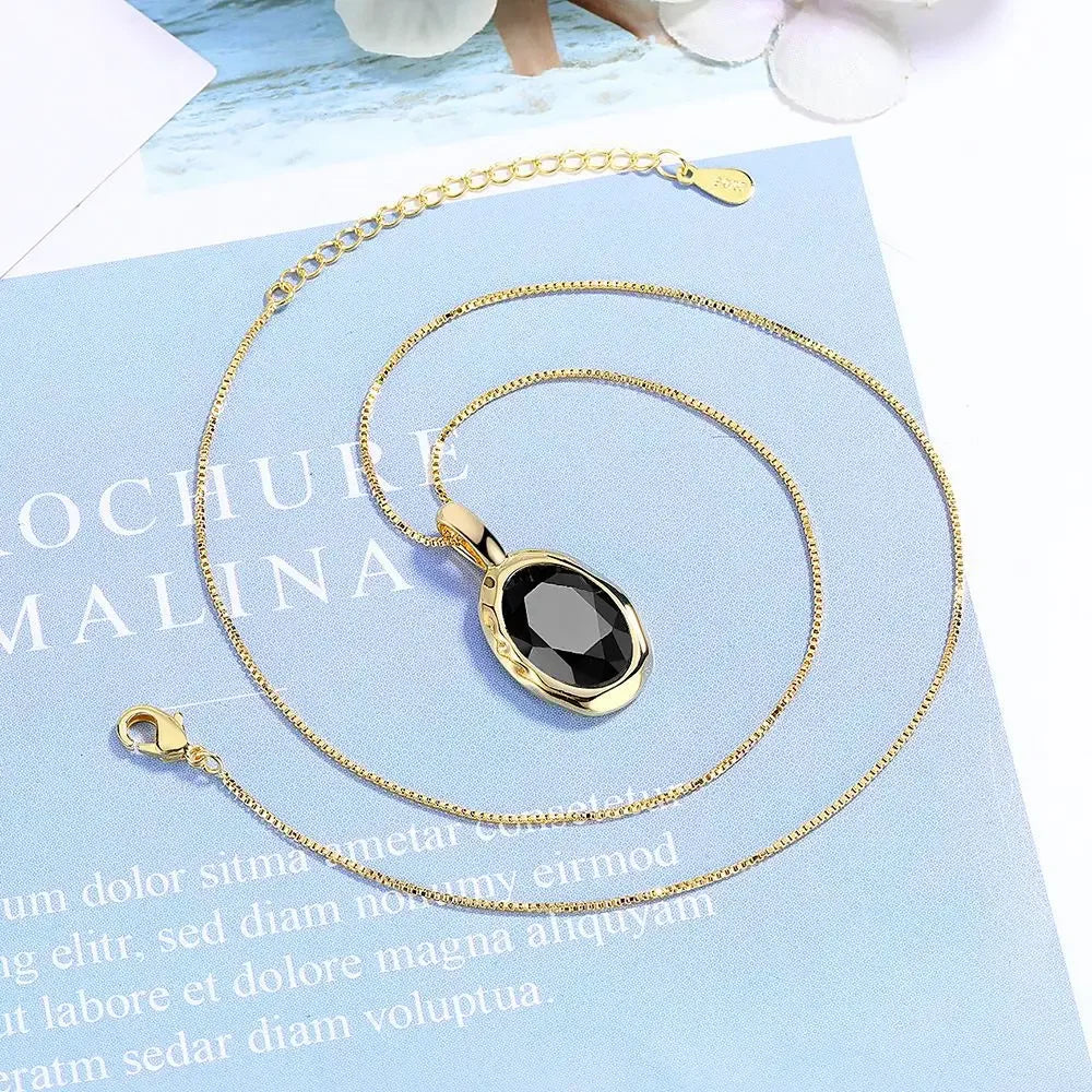 Lihong Obsidian Glow – 18K Gold Plated Sterling Silver Pendant Necklace