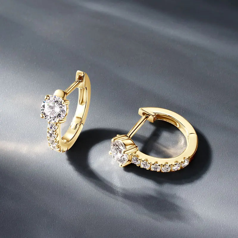 Certified Moissanite Huggie Earrings – 10K Solid Gold Hoops