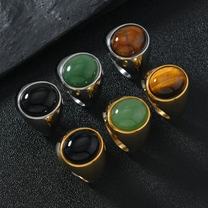 Titan Ember – Stainless Steel Tiger’s Eye Statement Ring