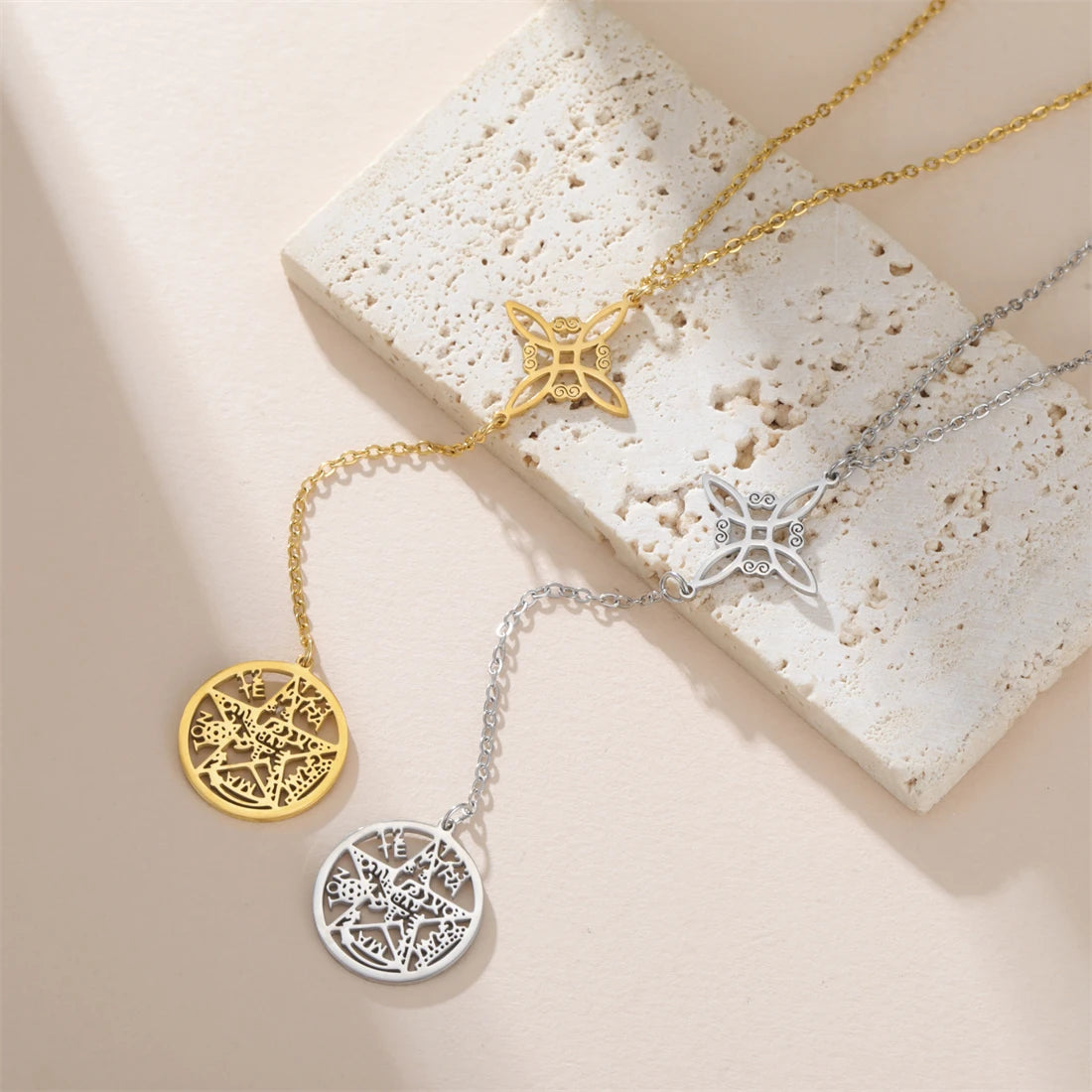 Sacred Symbol Pendant Necklace – Wiccan Tetragrammaton Pentacle Design