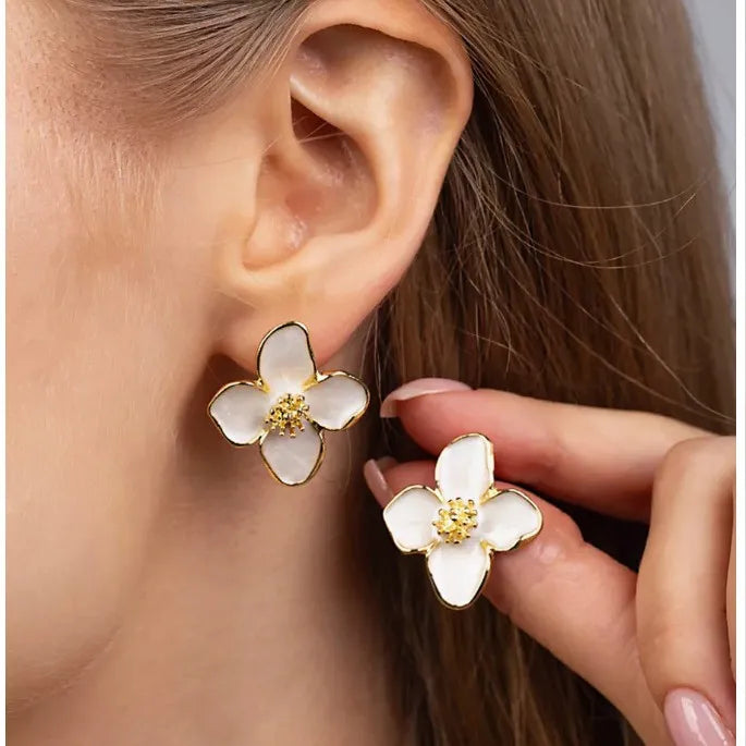 Botanical Bloom Stud Earrings – Stainless Steel Floral Design