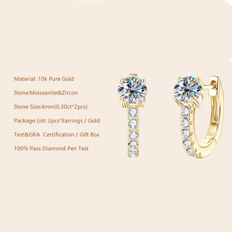 Certified Moissanite Huggie Earrings – 10K Solid Gold Hoops