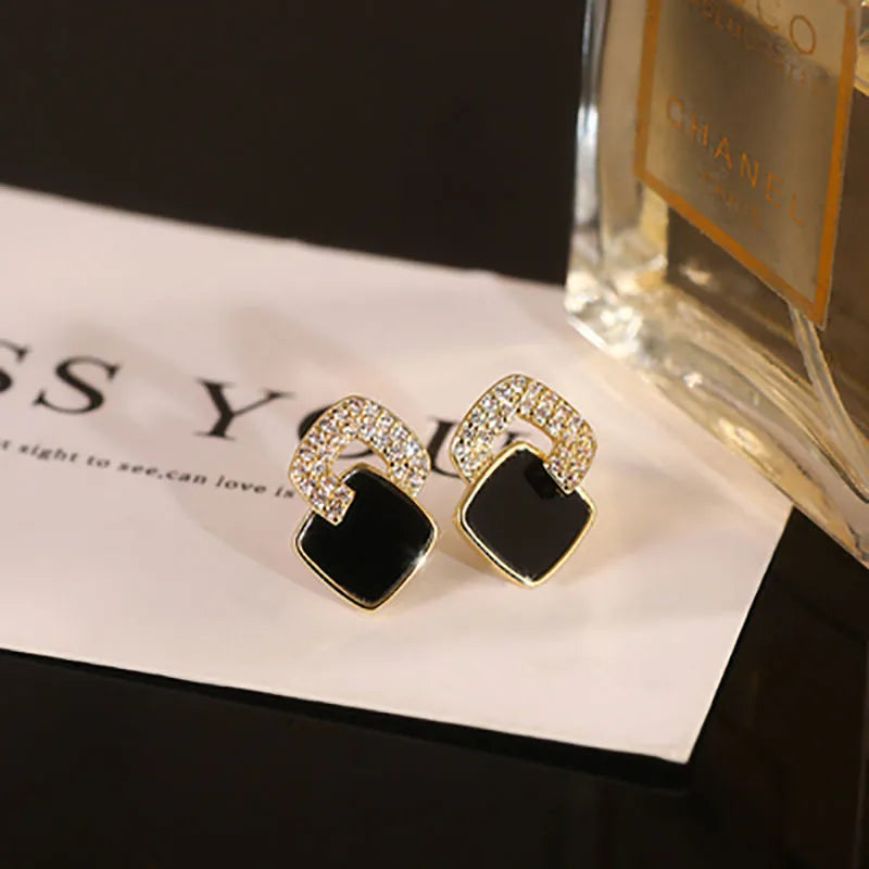 Noir Luxe – Black Zircon Geometric Stud Earrings