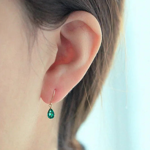 Vintage Water Drop Earrings – Gold Plated Sterling Silver with Emerald Zircon