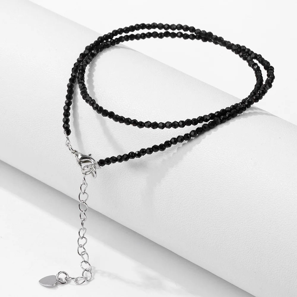 Black Spinel Beaded Necklace – 2mm Natural Stone Chain