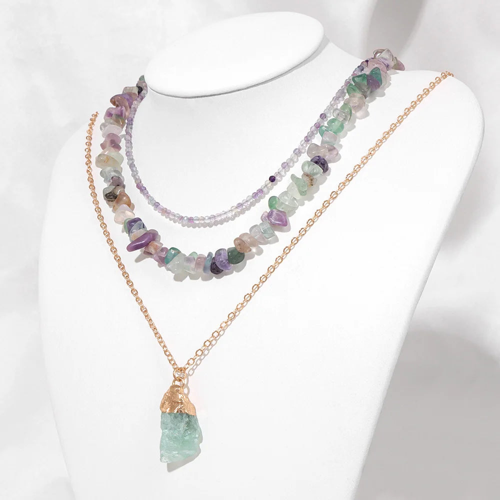 Trinity Aura – 3pcs Natural Amethyst Quartz Necklace Set