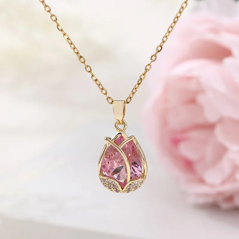 Tulip Bloom Clavicle Necklace – Titanium Steel Floral Jewelry