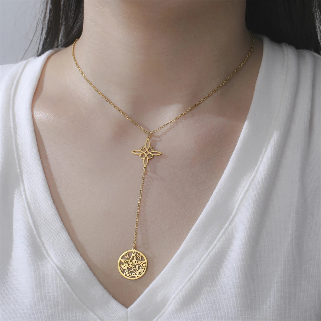 Sacred Symbol Pendant Necklace – Wiccan Tetragrammaton Pentacle Design