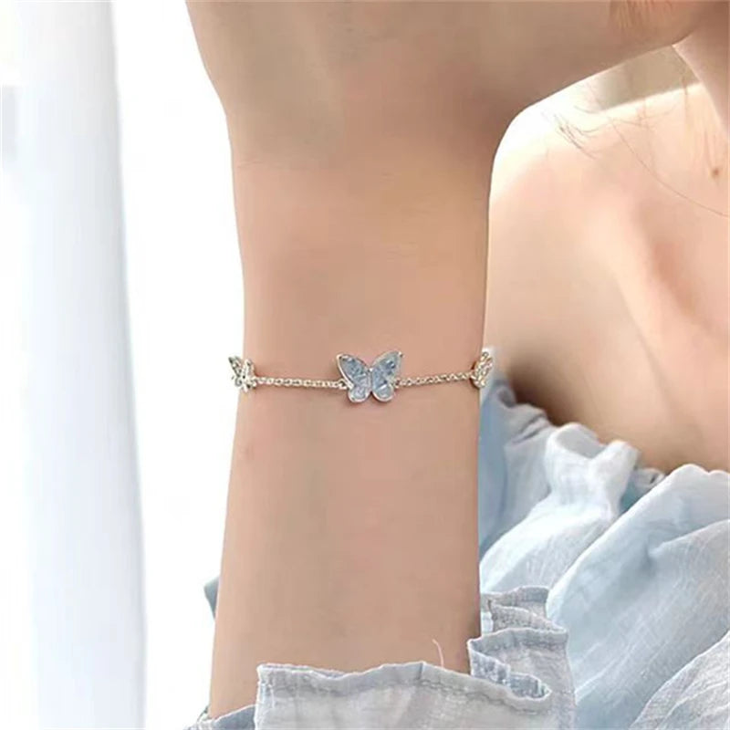 Blue Butterfly Grace – Rhinestone Jewelry Set (Bracelet, Necklace, Earrings & Ring)