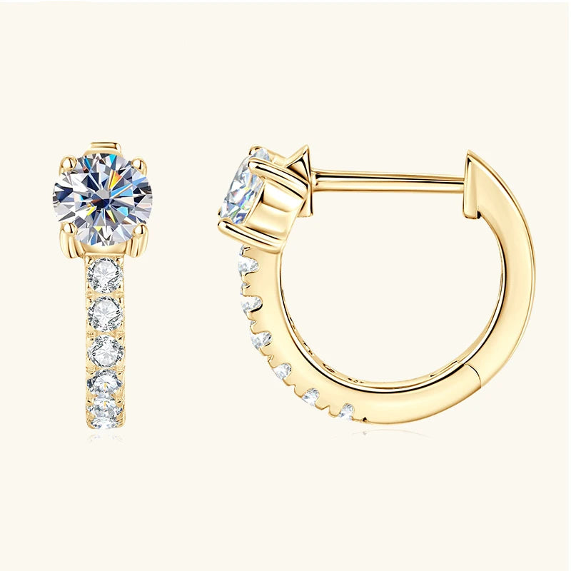 Certified Moissanite Huggie Earrings – 10K Solid Gold Hoops