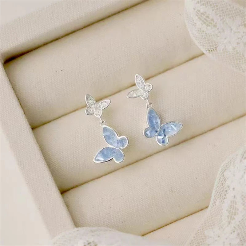 Blue Butterfly Grace – Rhinestone Jewelry Set (Bracelet, Necklace, Earrings & Ring)