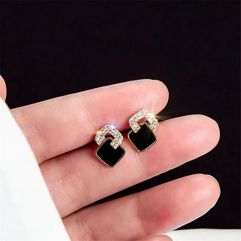 Noir Luxe – Black Zircon Geometric Stud Earrings