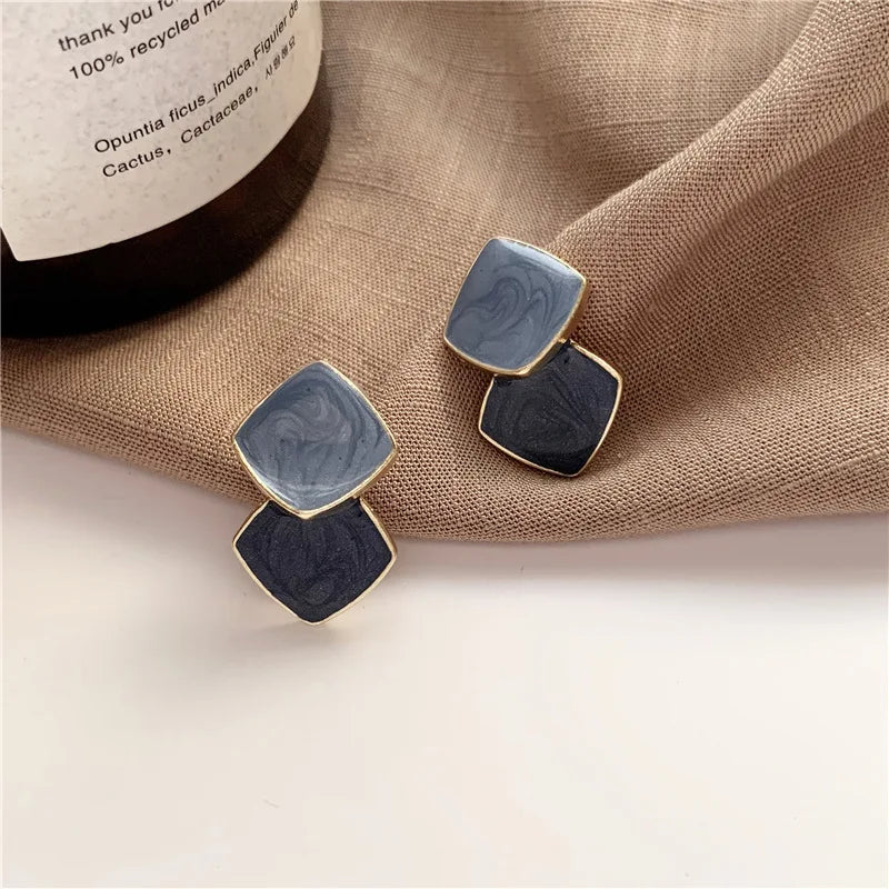 Noir Luxe – Black Zircon Geometric Stud Earrings