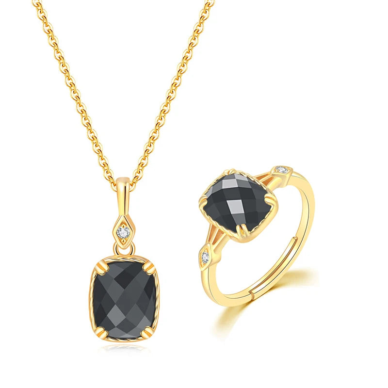 Noir Grace – 925 Sterling Silver Black Agate Jewelry Set