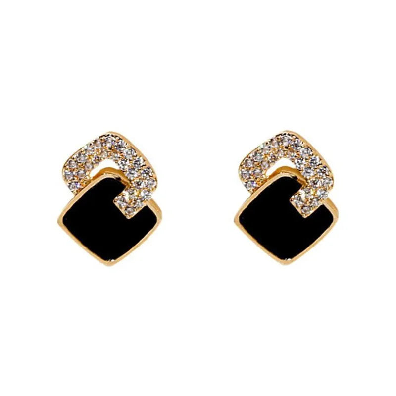 Noir Luxe – Black Zircon Geometric Stud Earrings