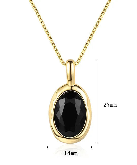 Lihong Obsidian Glow – 18K Gold Plated Sterling Silver Pendant Necklace