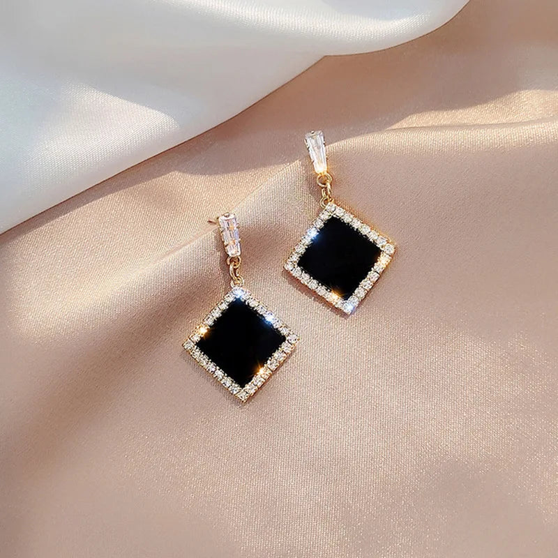 Noir Luxe – Black Zircon Geometric Stud Earrings