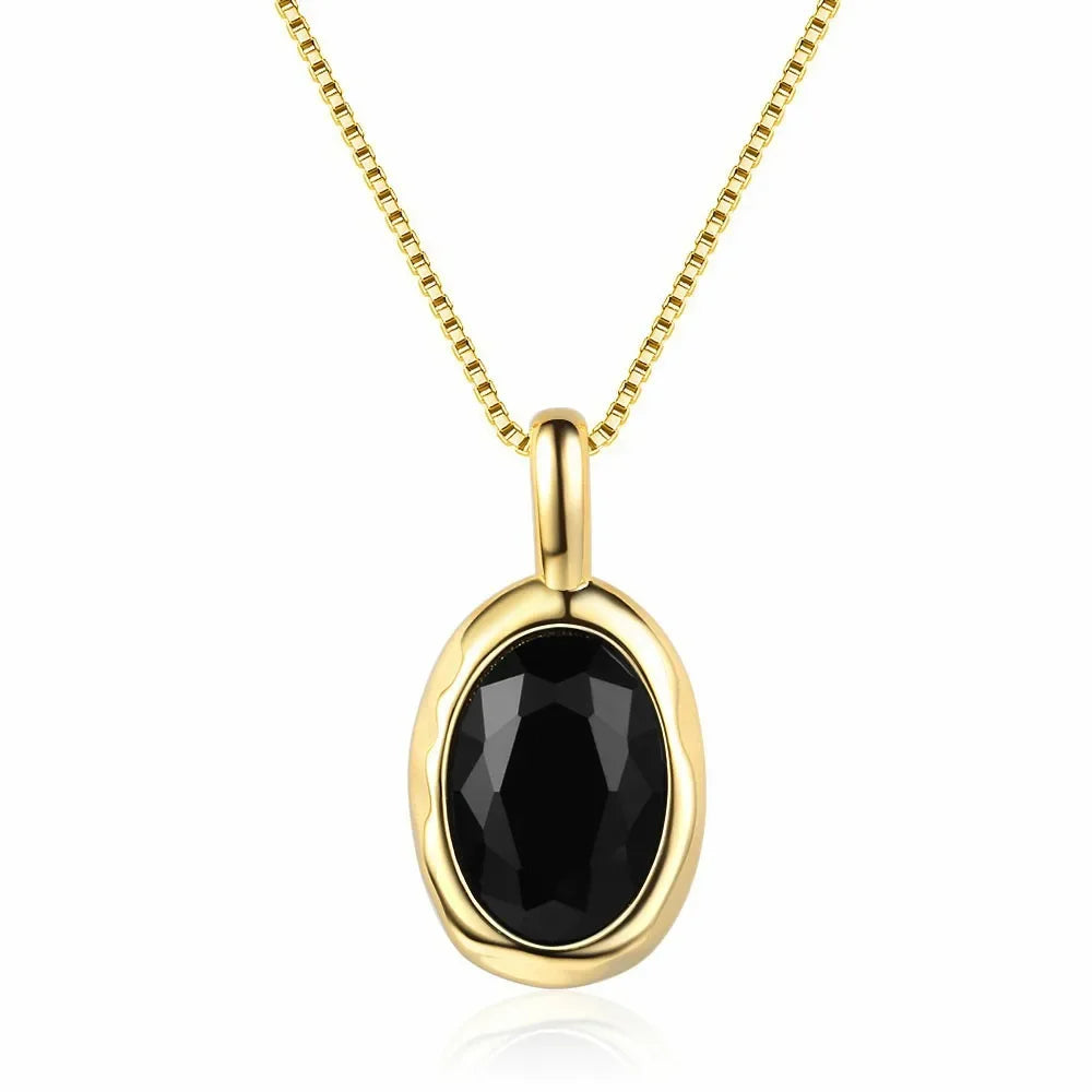 Lihong Obsidian Glow – 18K Gold Plated Sterling Silver Pendant Necklace