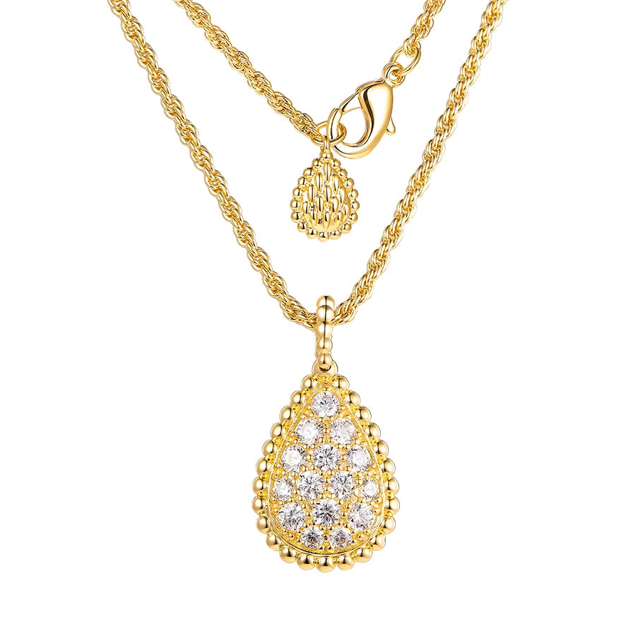 Golden Droplet Pendant Necklace – Full Zircon Water Drop Design